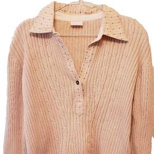 BLUE WILLI'S DENMARK, IVORY/BEIGE CABLE KNIT COLLARED SWEATER, XL